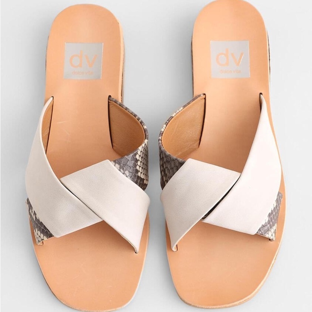 Dolce Vita Womens Sandals 6 Ivory Snakeskin Slides Neutral‎ Beachy Casual - Picture 2 of 13